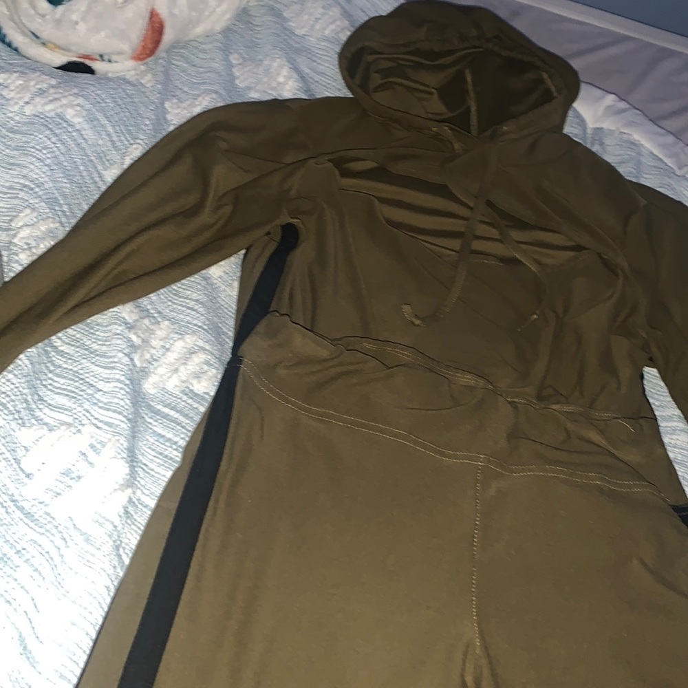 Dark green long sleeve pant set.